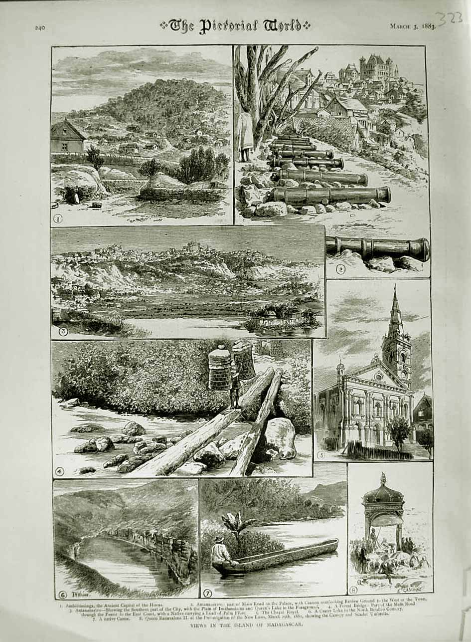 Old Antique Print 1883 Views Island Madagascar Antananarivo Hovas Chapel 19th