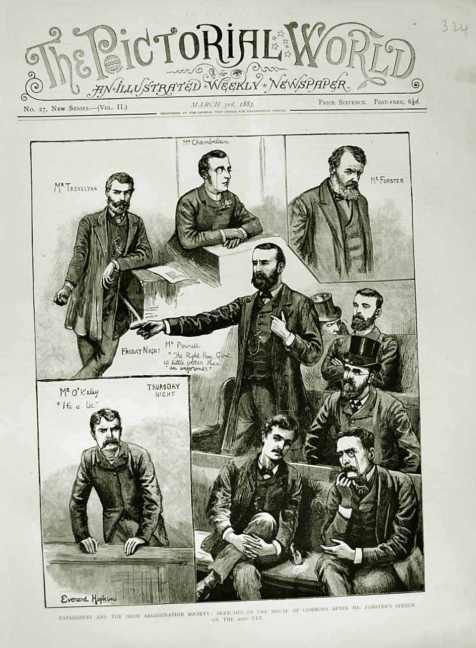 Old Antique Print 1883 Parliament House Commons Forster Trevelyan Kelly 19th