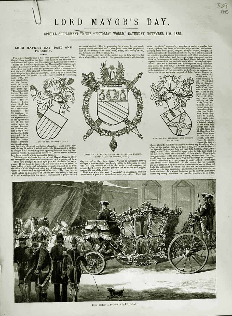 Old Antique Print 1882 Lord Mayor'S Day Coach Alderman Guildhall London 19th