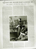 Original Old Antique Print 1882 William Ewart Gladstone House Commons Hawarden