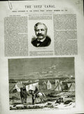 Old Antique Print 1882 Ferdinand Lesseps Suez Canal Masameh Graham War 19th