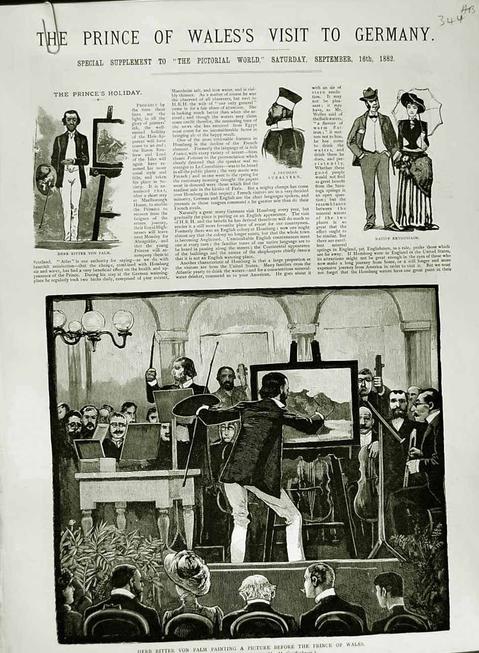 Old Antique Print 1882 Herr Ritter Palm Prince Wales Germany Kingarten 19th