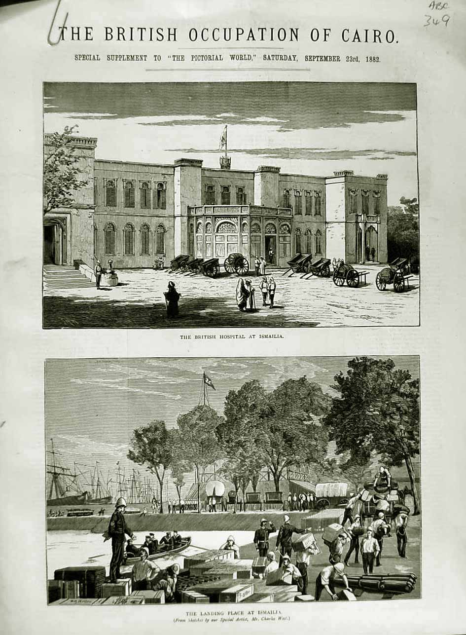 Old Antique Print 1882 Cairo Egypt British Hospital Ismailia Mosque Keyt 19th