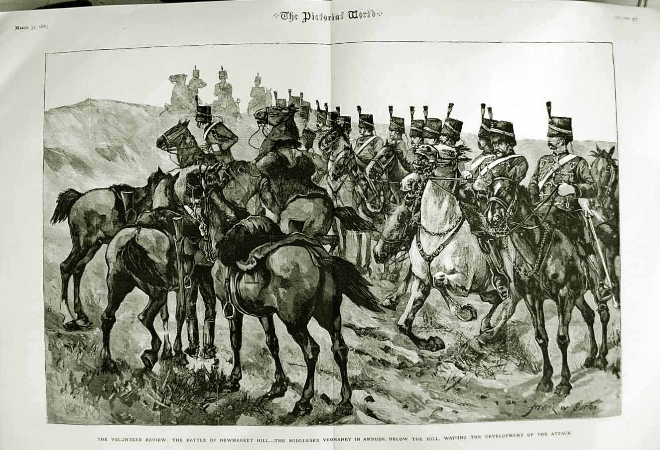 Old Antique Print 1882 Volunteer Review Battle Newmarket Middlesex Army 19th