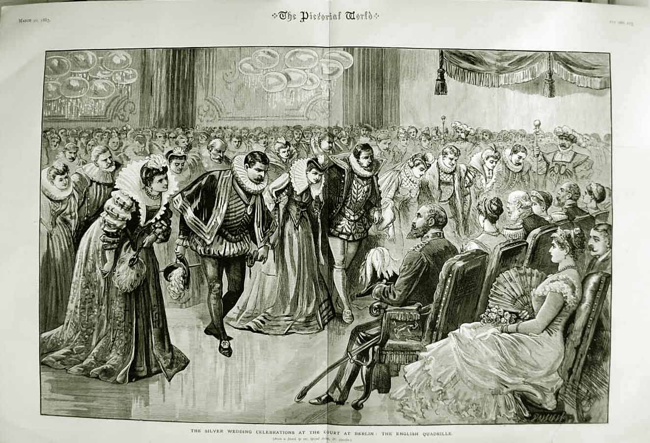 Original Old Antique Print 1882 Silver Wedding Court Berlin English Quadrille