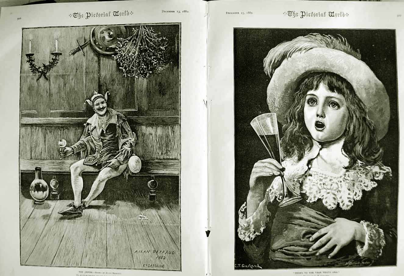 Old Antique Print 1882 Jester Little Girl Portrait Garland Barraud Art 19th