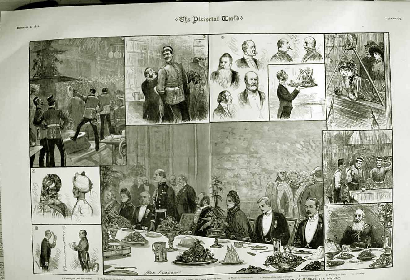 Original Old Antique Print 1882 Egypt Banquet Westminster Aquarium Siers 19th