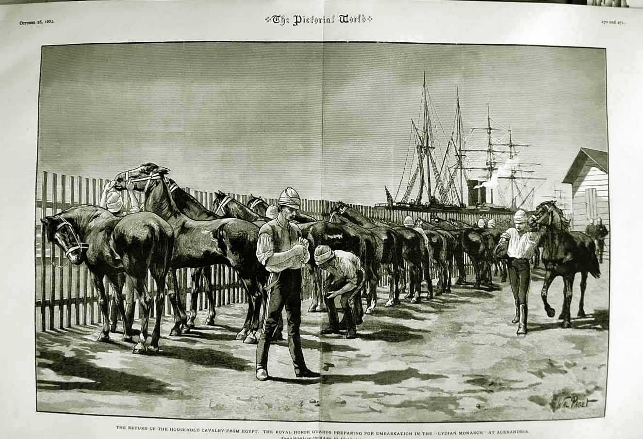 Original Old Antique Print 1882 HousehCavalry Siers Egypt Lydian Monarch 19th