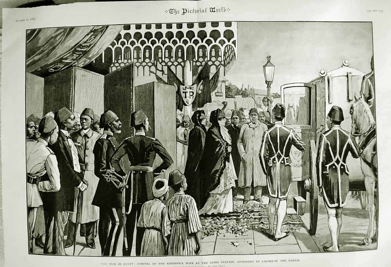 Antique Old Print 1882 War Egypt Khedive Wife Cairo Railway Station Harem 19th