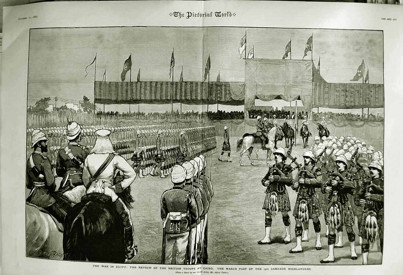 Old Antique Print 1882 War Egypt British Siers Cairo Highlanders Kilts 19th
