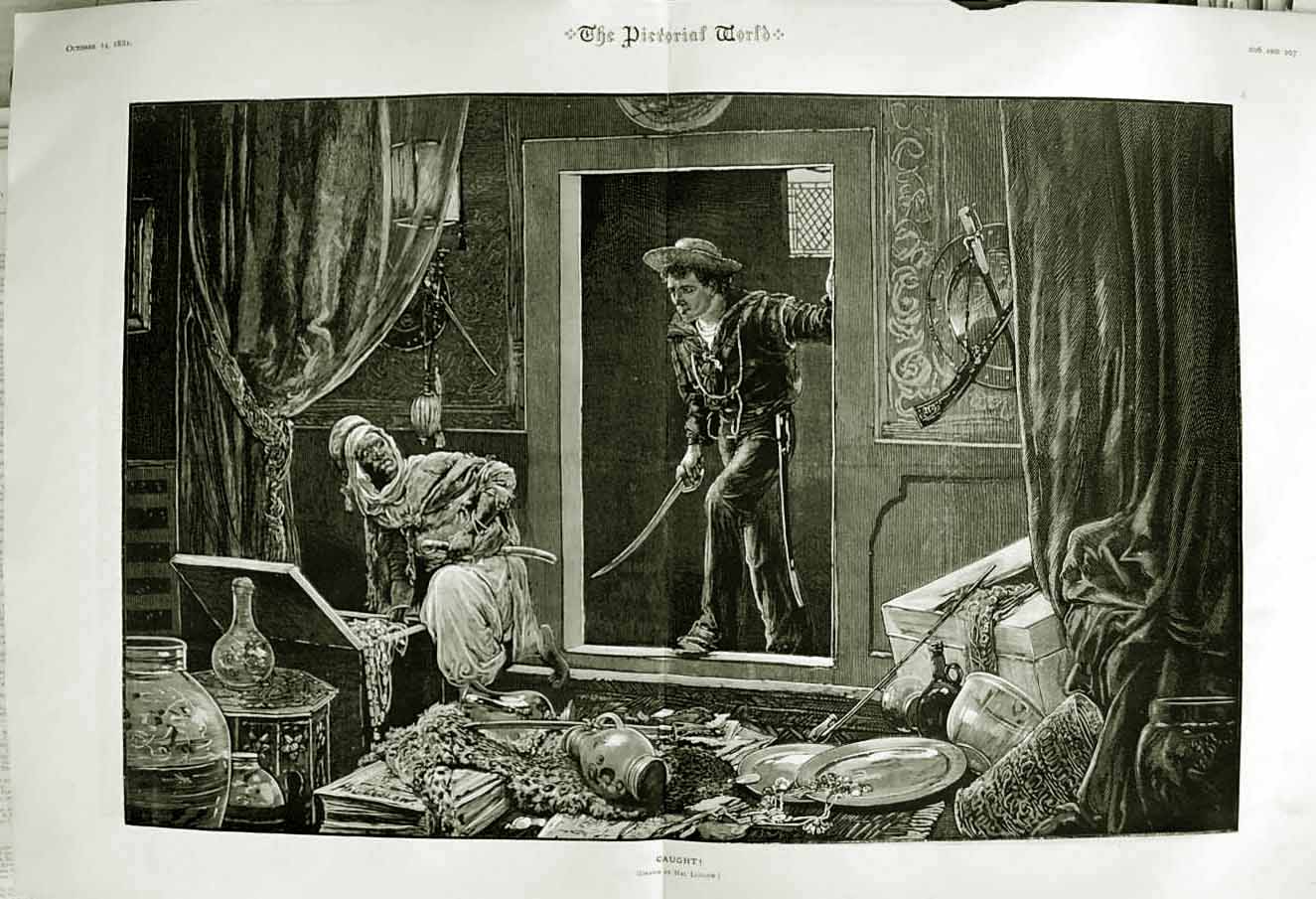 Original Old Antique Print 1882 Hal Ludlow Art Young Man Sword Native Thief
