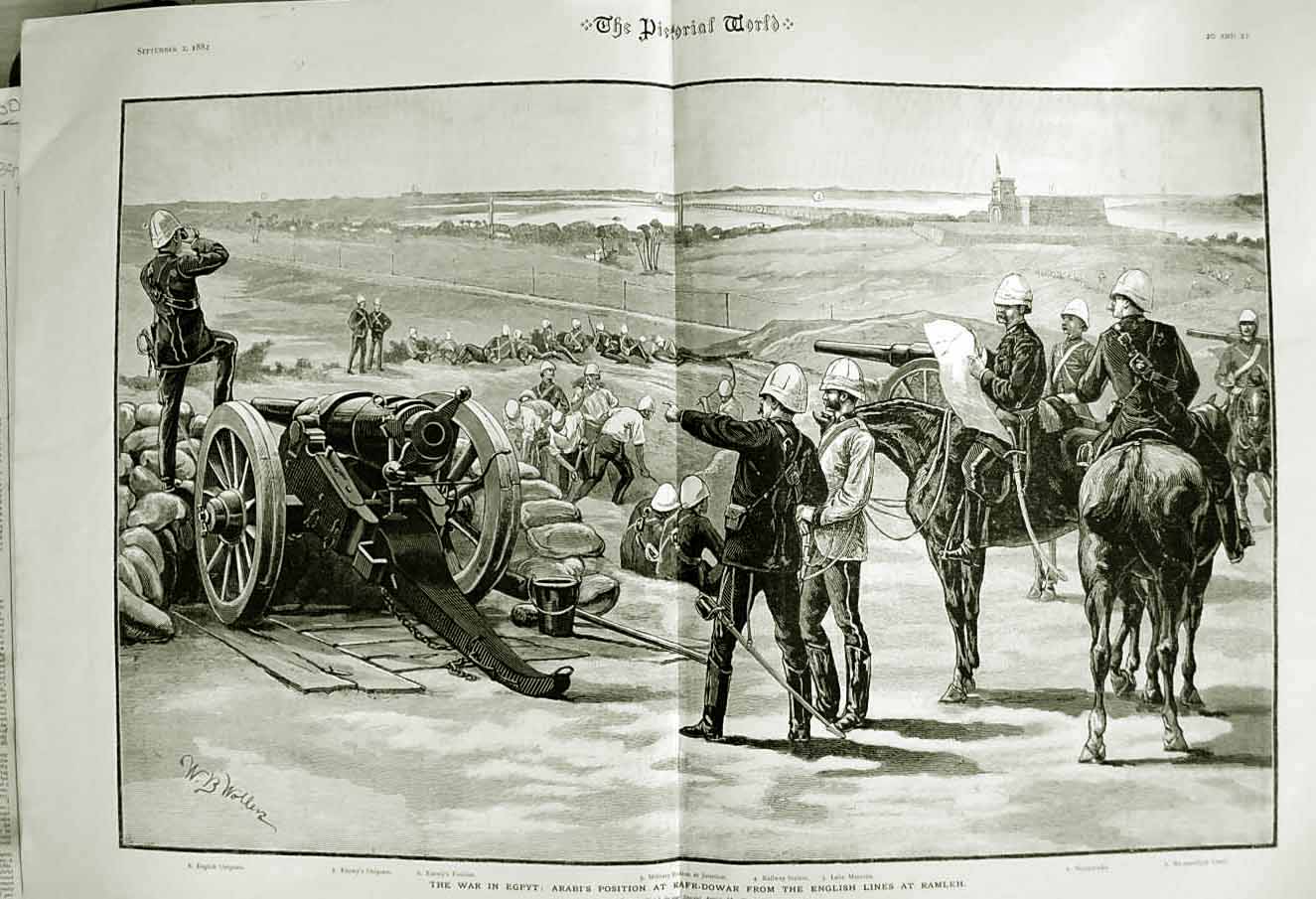 Old Antique Print 1882 War Egypt Arabi Kafr-Dowar Ramleh Mareotis Army 19th
