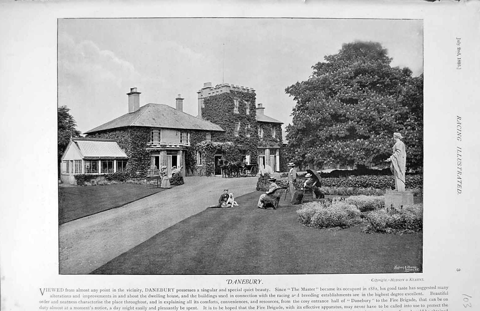 Original Old Antique Print 1895 Horse Racing View Danebury Photograph Hudson