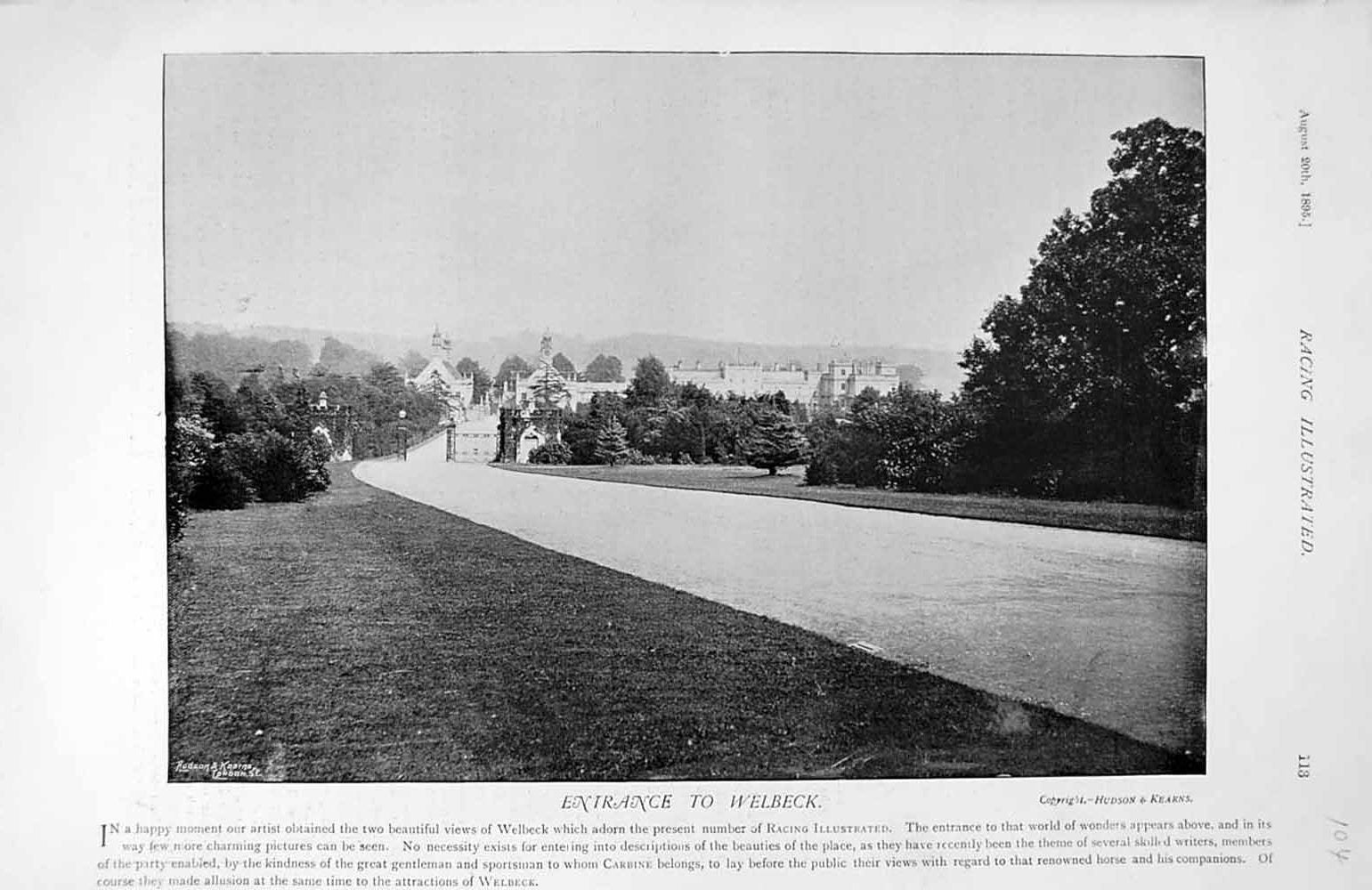 Original Old Antique Print 1895 Horse Racing View Entrance Welbeck Photograph