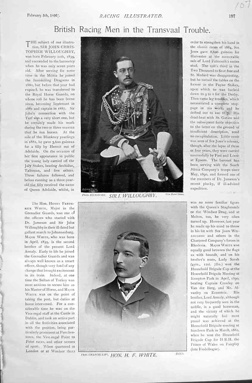 Old Antique Print 1895 Horse Racing Sport Henry White Sir John Willoughby 19th