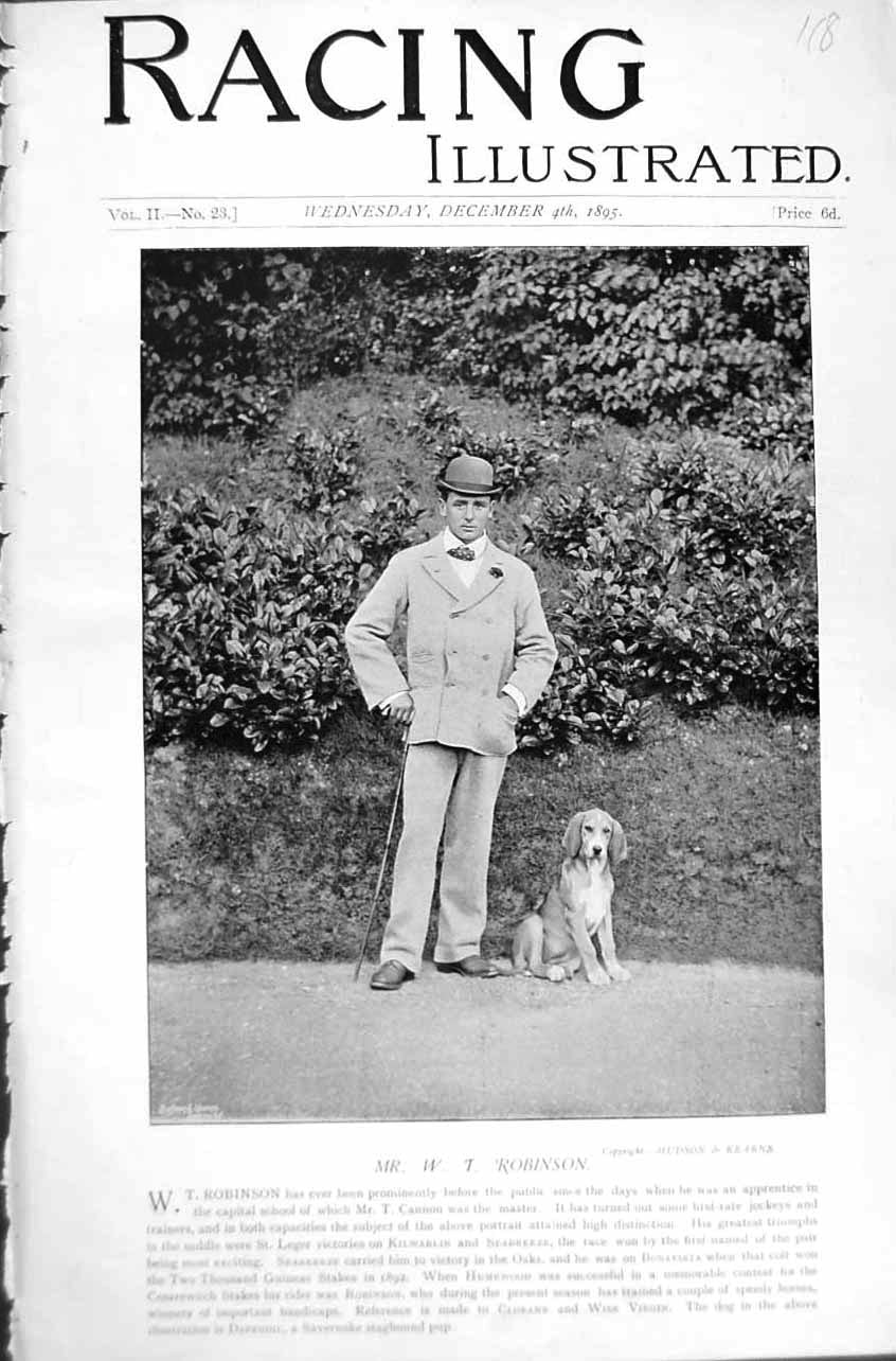 Original Old Antique Print 1895 Horse Racing Sport Photograph Mr Robinson Dog