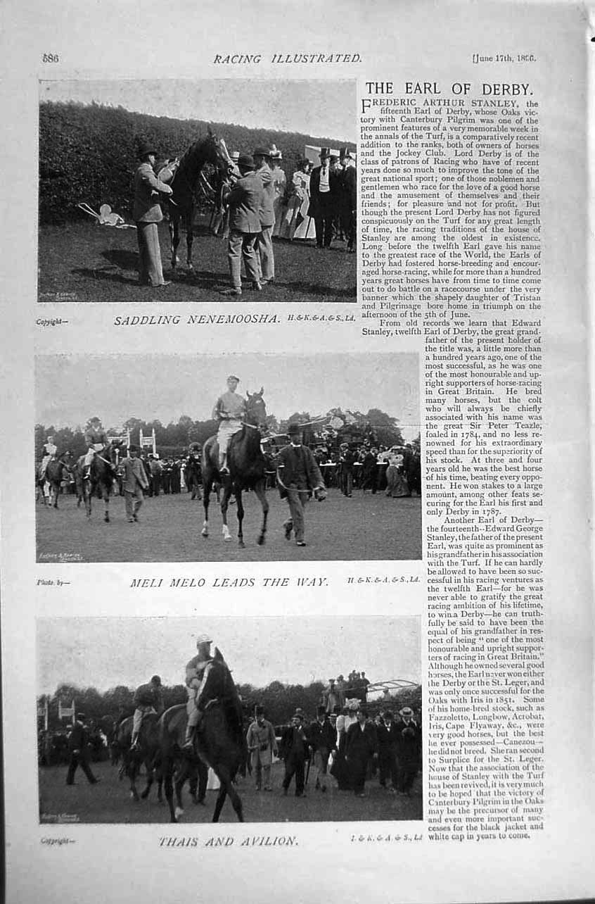 Old Antique Print 1896 Horse Racing Sport Derby Prince Wales Nenemoosha 19th