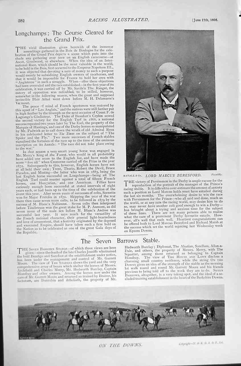 Antique Old Print Lord Beresford Downs 1896 Horse Racing Sport Longchamps 19th