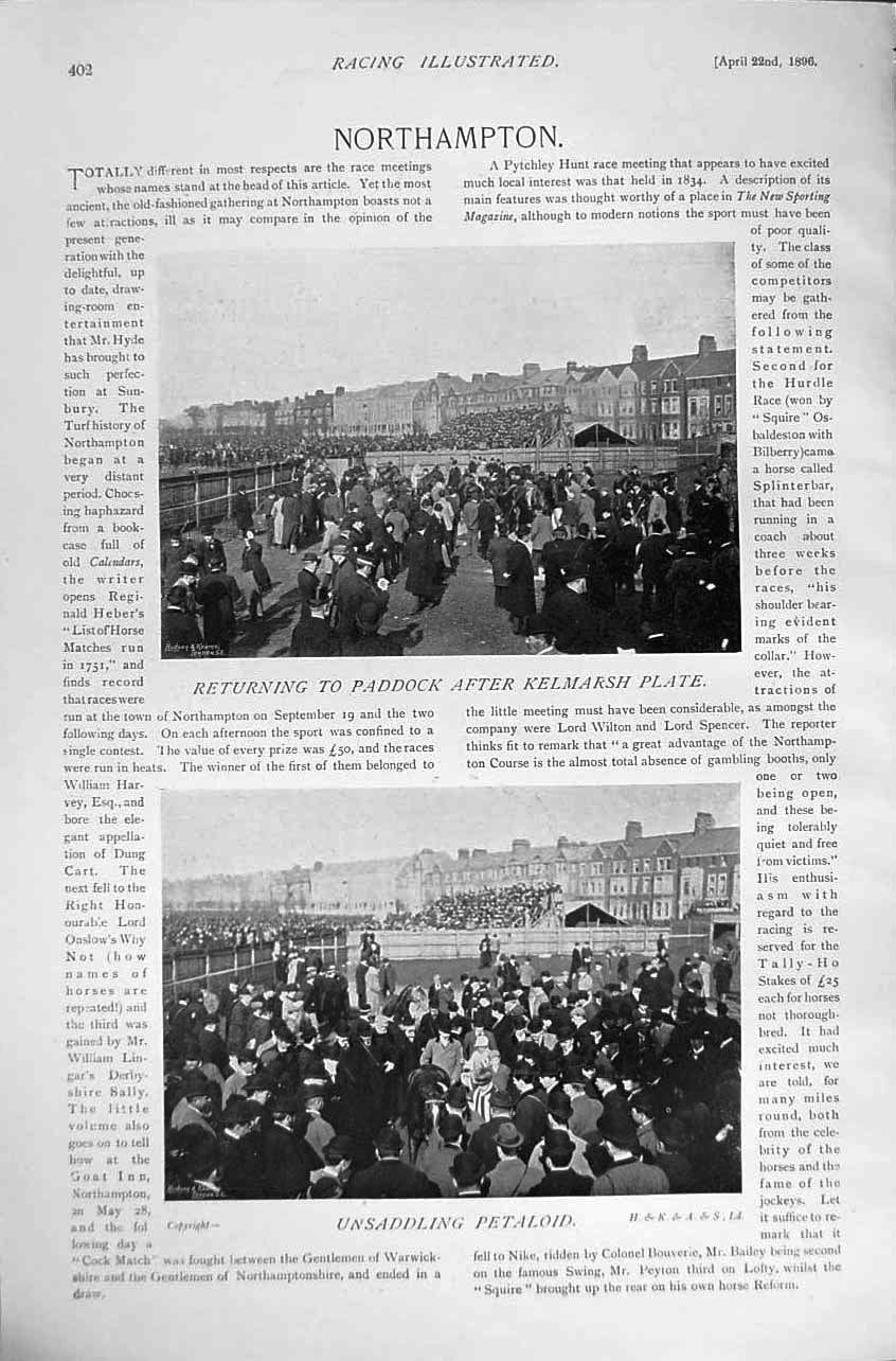 Original Old Antique Print 1896 Horse Racing Sport Captain Bewicke Petaloid