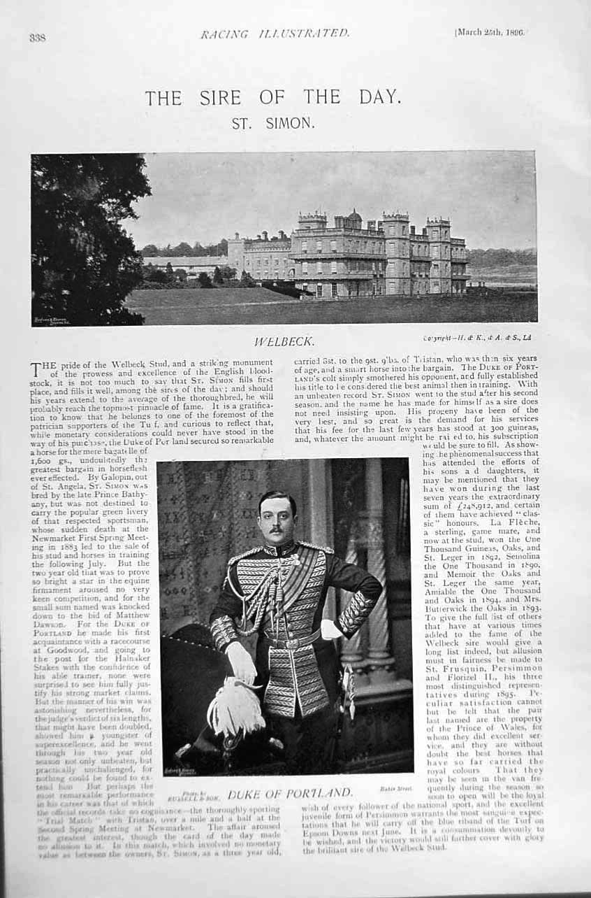 Old Antique Print 1896 Horse Racing Sport George Williamson Welbeck Duke 19th