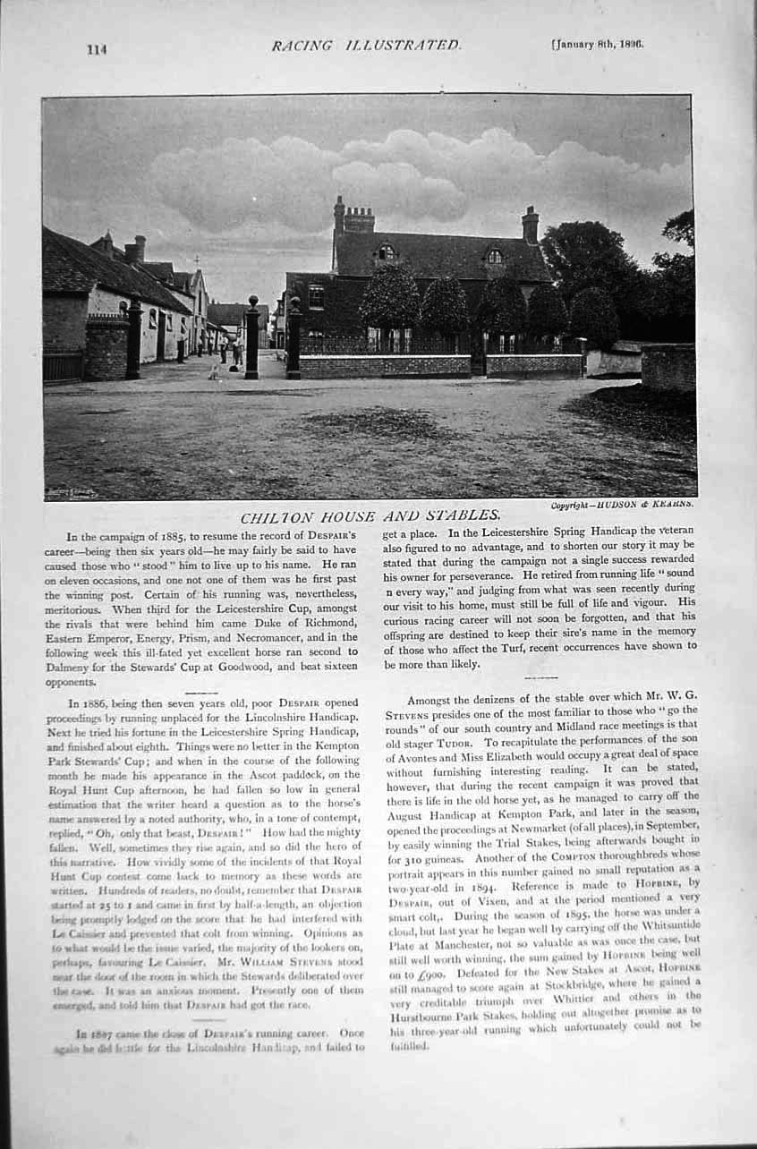Old Antique Print 1896 Horse Racing Sport Tudor Hopbine Chilton Stables 19th