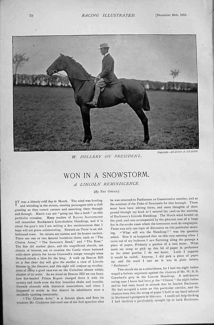 Original Old Antique Print Parkistan Dollery President 1895 Horse Racing Sport