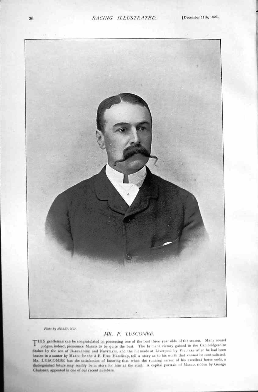 Original Old Antique Print 1895 Horse Racing Sport George Barrow Luscombe 19th
