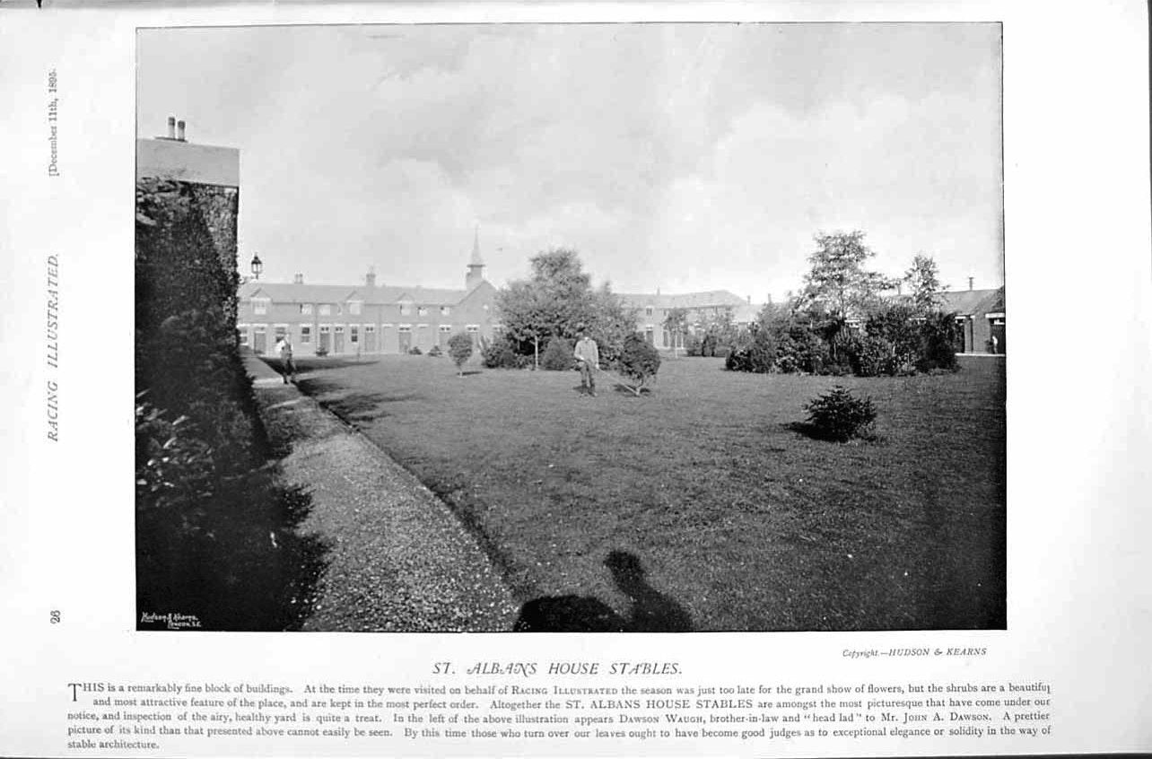 Antique Old Print 1895 Horse Racing Sport St. Albans House Stables Ground 19th
