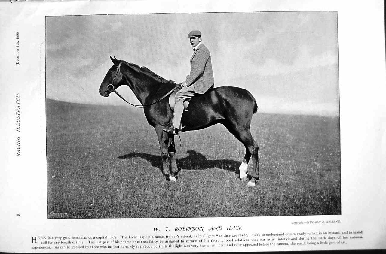 Original Old Antique Print 1895 Horse Racing Sport Mr Bassett Robinson Hack