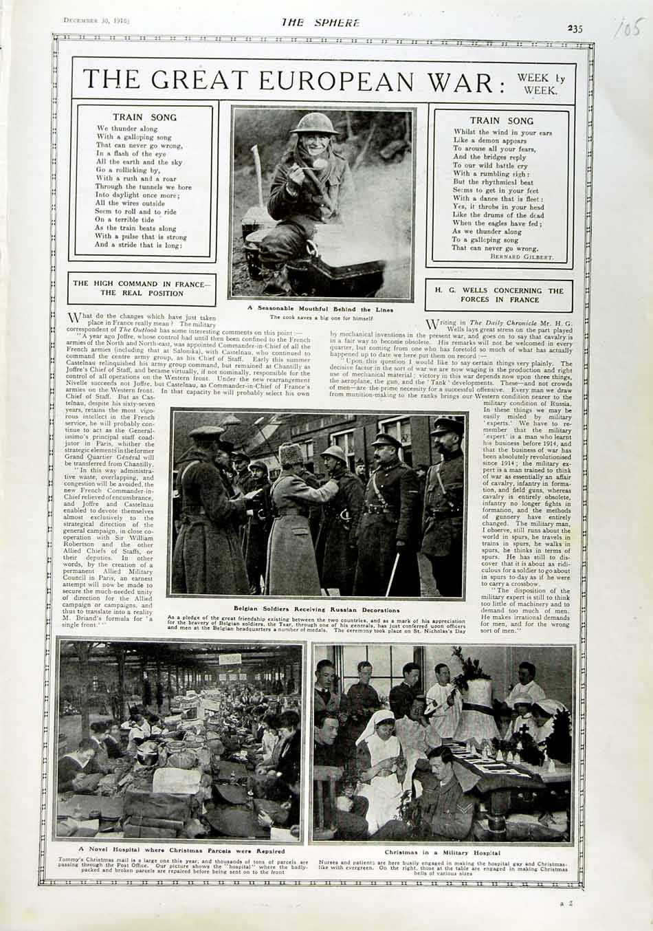 Original Old Antique Print 1916 Siers War Cook Belgian Hospital Christmas 20th