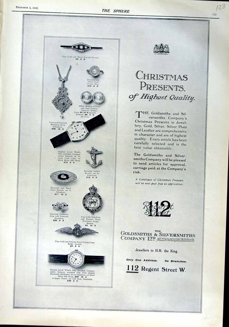 Original Old Antique Print 1916 Advertisment Jewellers Gsmith Silversmith 20th