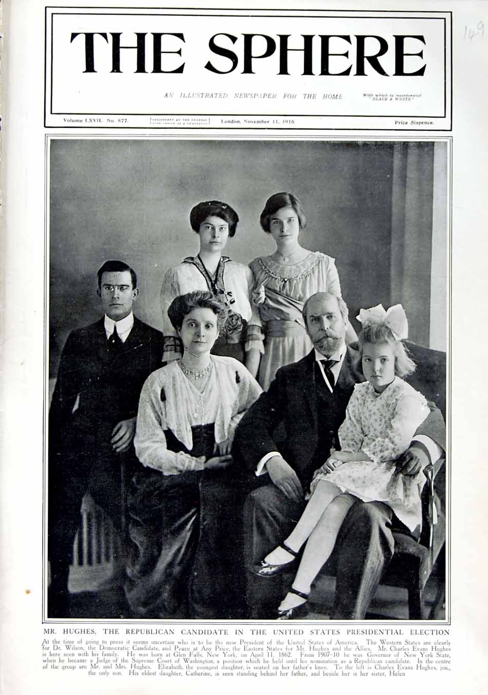 Original Old Antique Print 1916 Hughes Republican Candidate America Elections