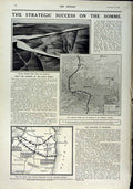 Old Antique Print 1916 Bapaume Pozieres-High Wood Map War Somme Railway 20th
