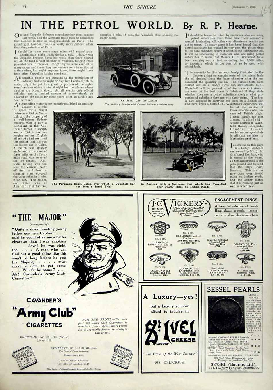 Old Antique Print 1916 Motor Car Napier Cairo Vauxhall Cigarettes Cheese 20th