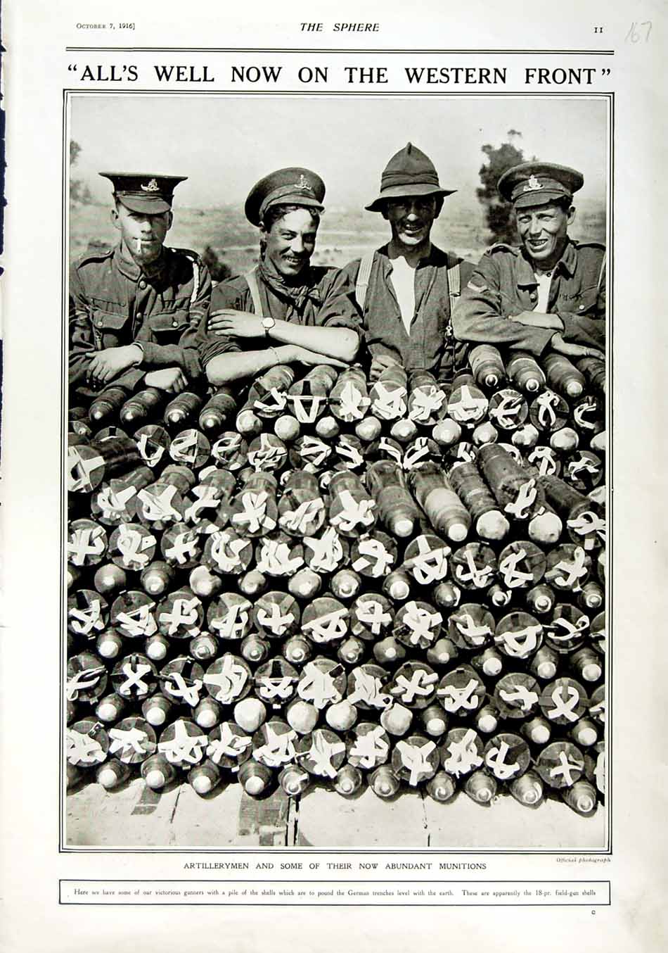 Original Old Antique Print 1916 Artillerymen Siers Abundant Munitions War 20th