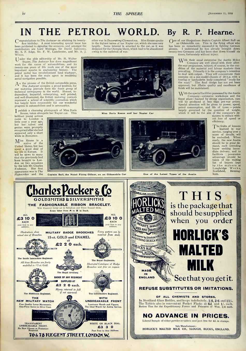 Original Old Antique Print 1916 Tootal Broadhurst Lee Cotton Packer Motor Car