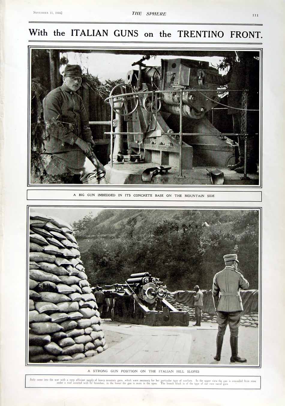 Original Old Antique Print 1916 Roll Honour Dead Siers War Italian Guns War