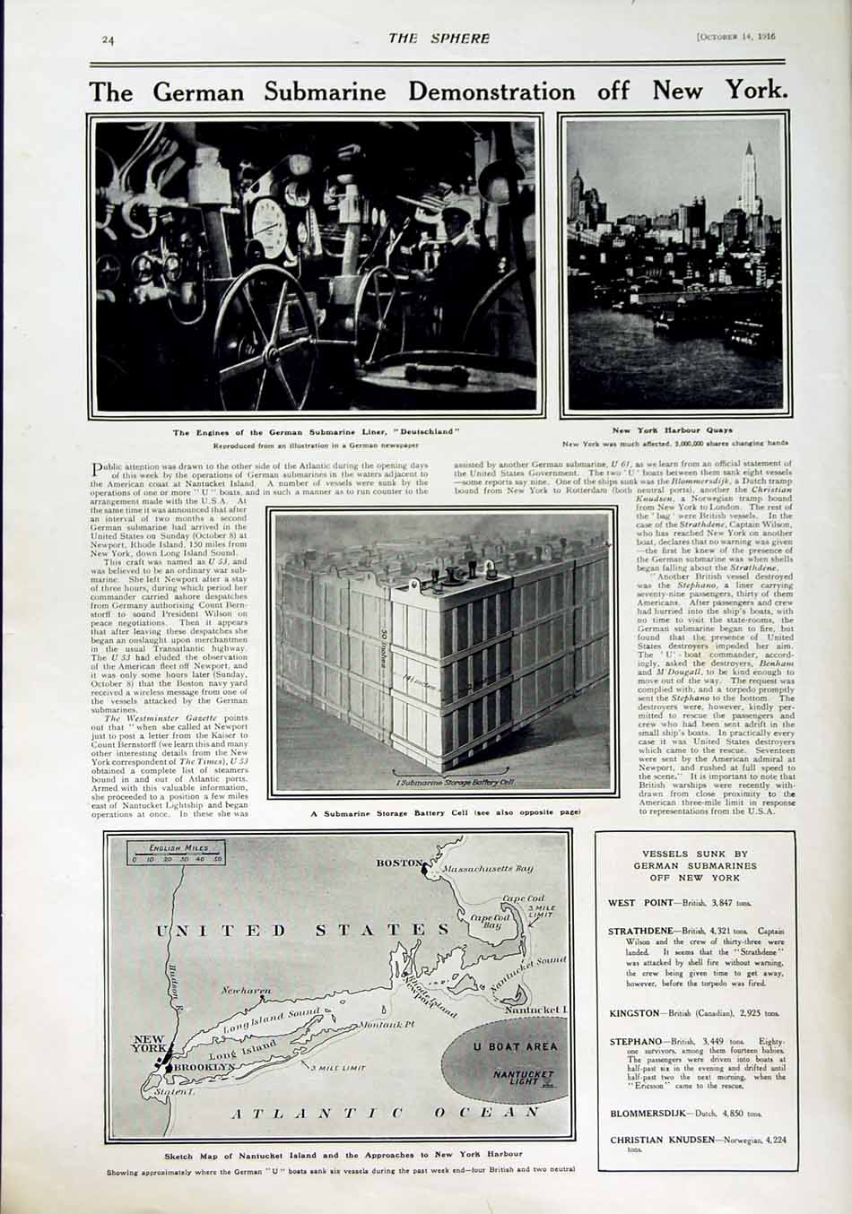 Old Antique Print 1916 Canadian Sier Kettle Linton Nantucket Submarine 20th