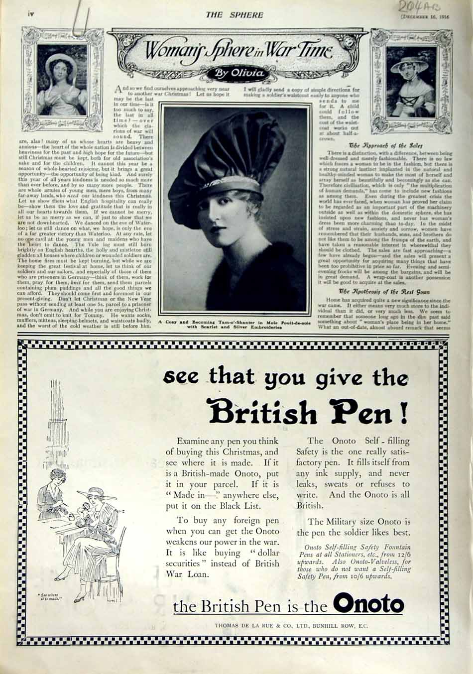 Original Old Antique Print 1916 Mappin Webb Advertisment Fountain Pen Benson'S