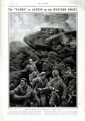 Original Old Antique Print 1916 British Armoured Tank Siers War German Trench