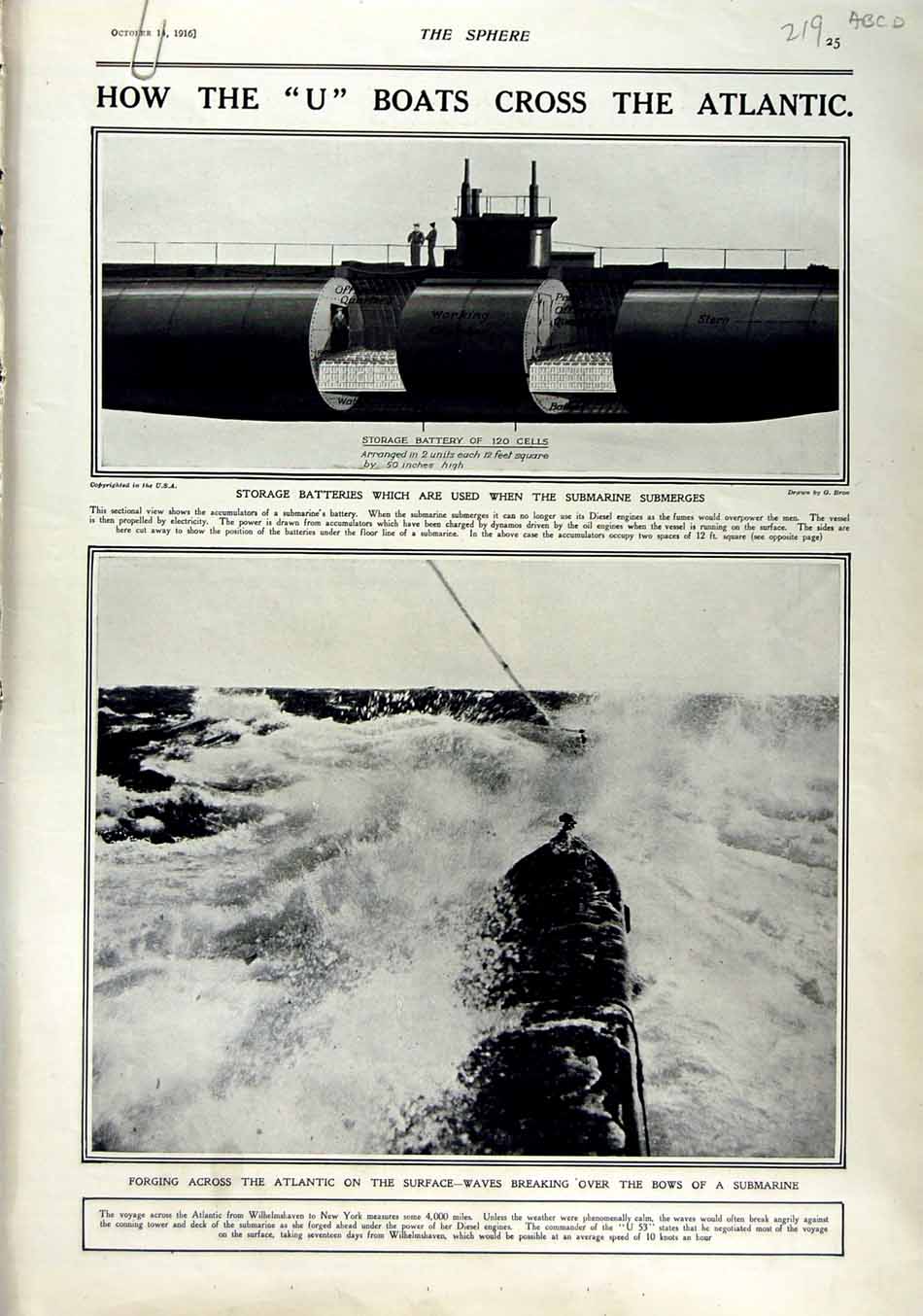 Old Antique Print 1916 Submarine Storage Batteries Ships Salonika Greece 20th