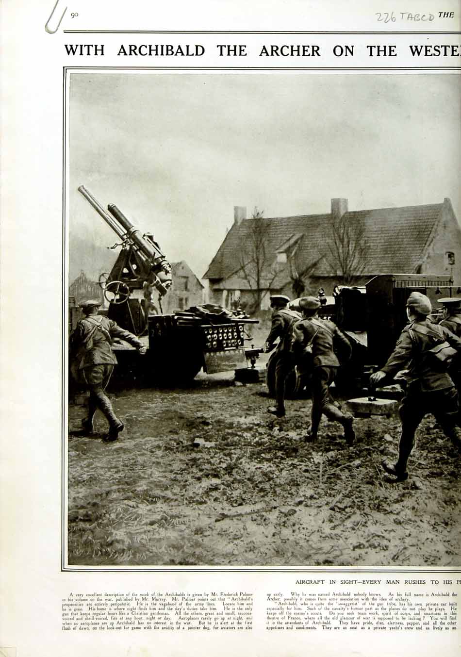 Original Old Antique Print 1916 Siers War Weapons Naval Anti-Aircraft Gun 20th