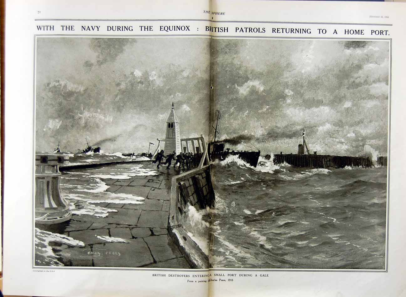 Antique Old Print 1916 British Navy Ship Destroyers War Equinox Home Port 20th
