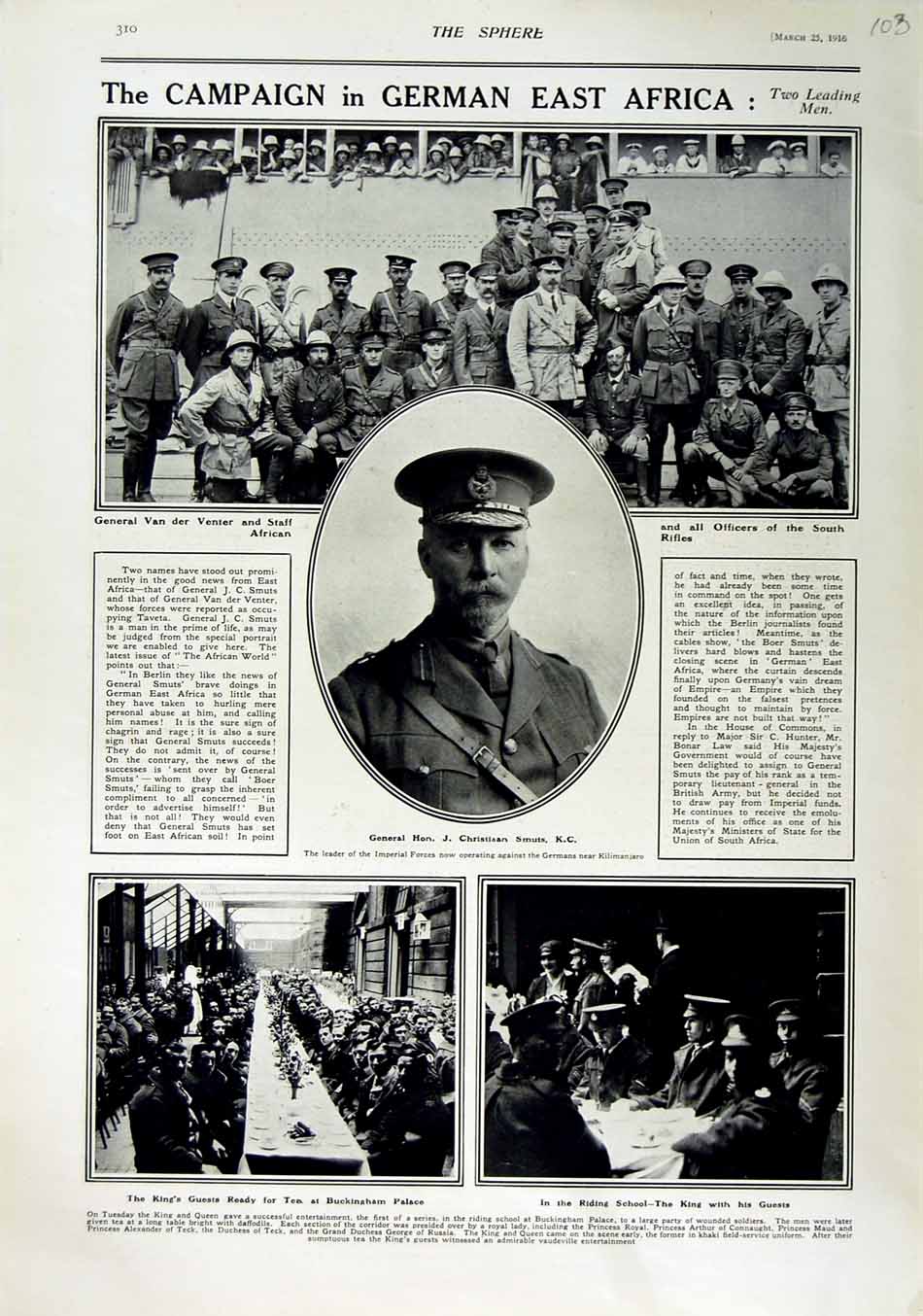 Original Old Antique Print 1916 General Van Venter Christiaan Smuts Buckingham