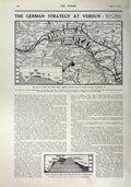 Original Old Antique Print 1916 Map Germant Strategy Verdun Mountains Meuse War