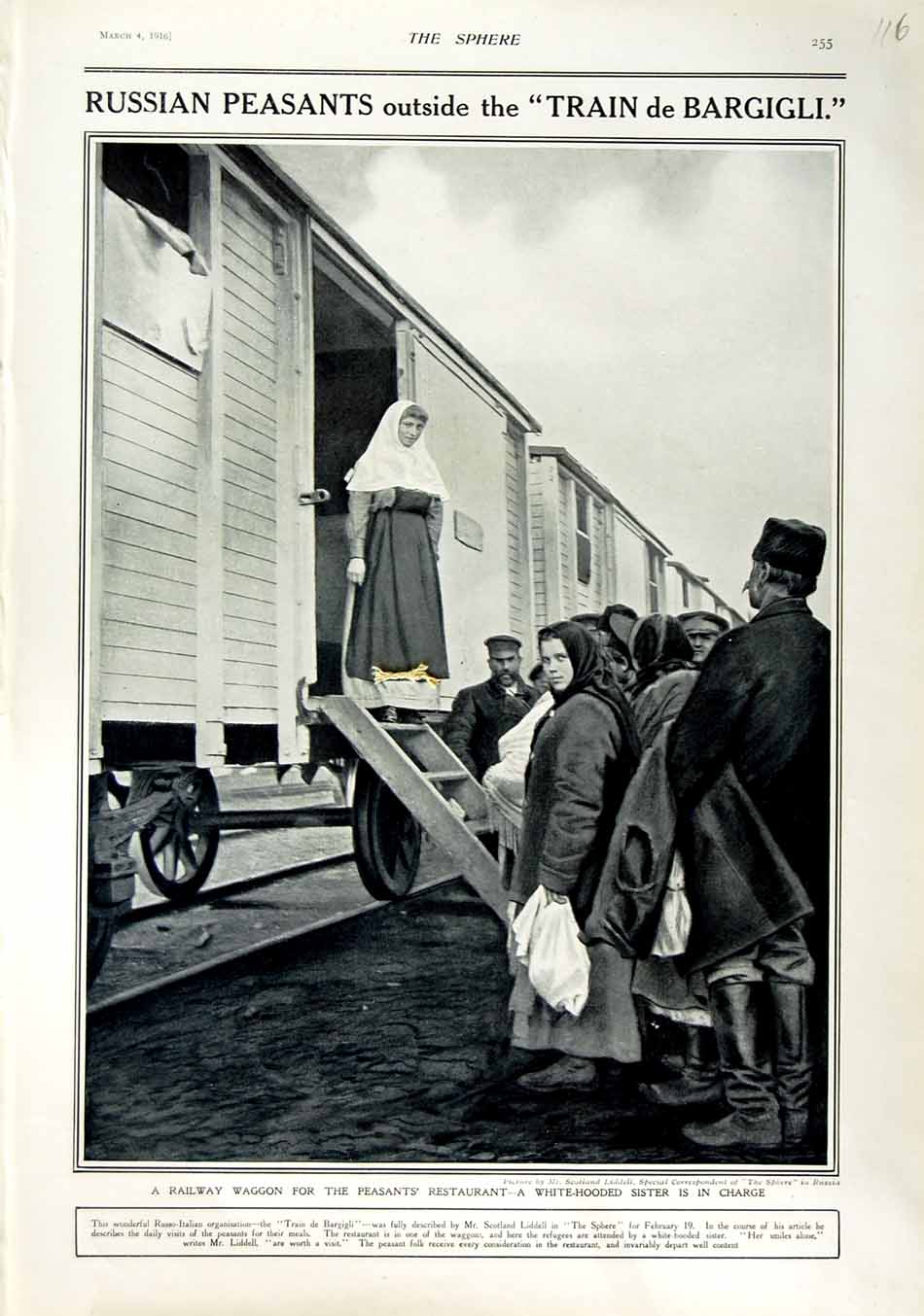 Original Old Antique Print 1916 Russian Peasants Train De Bargigli Railway War