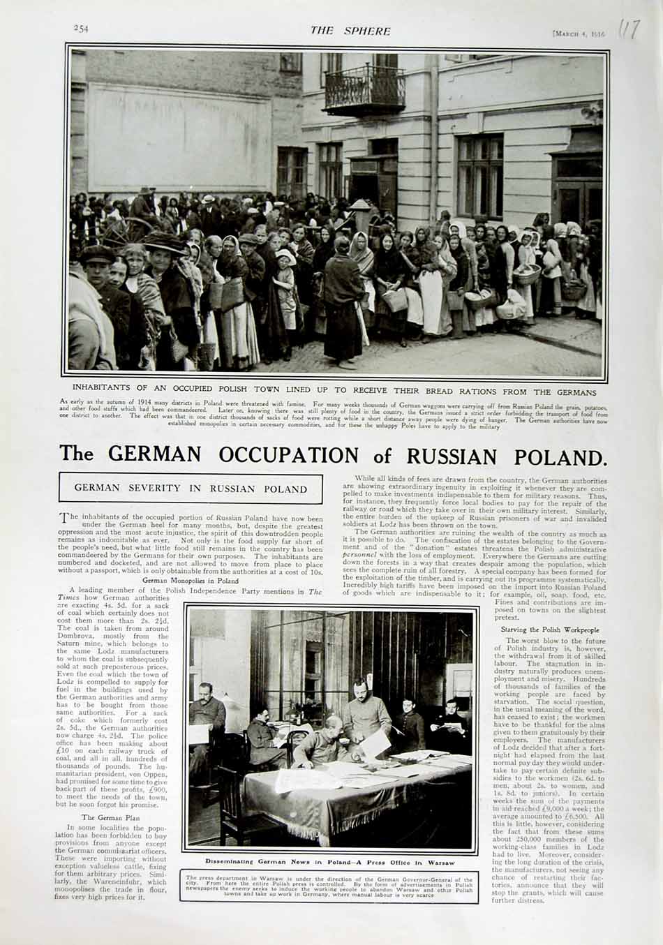 Old Antique Print 1916 People Polish Town Rations Germans Poland Warsaw 20th