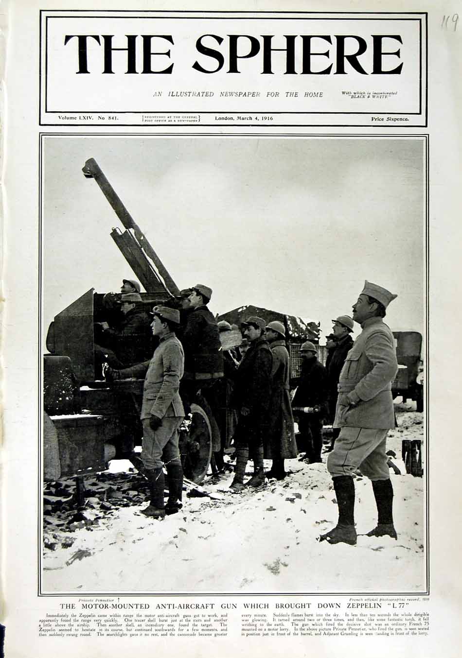 Original Old Antique Print 1916 Motor-Mounted Anti-Aircraft Gun War Siers 20th