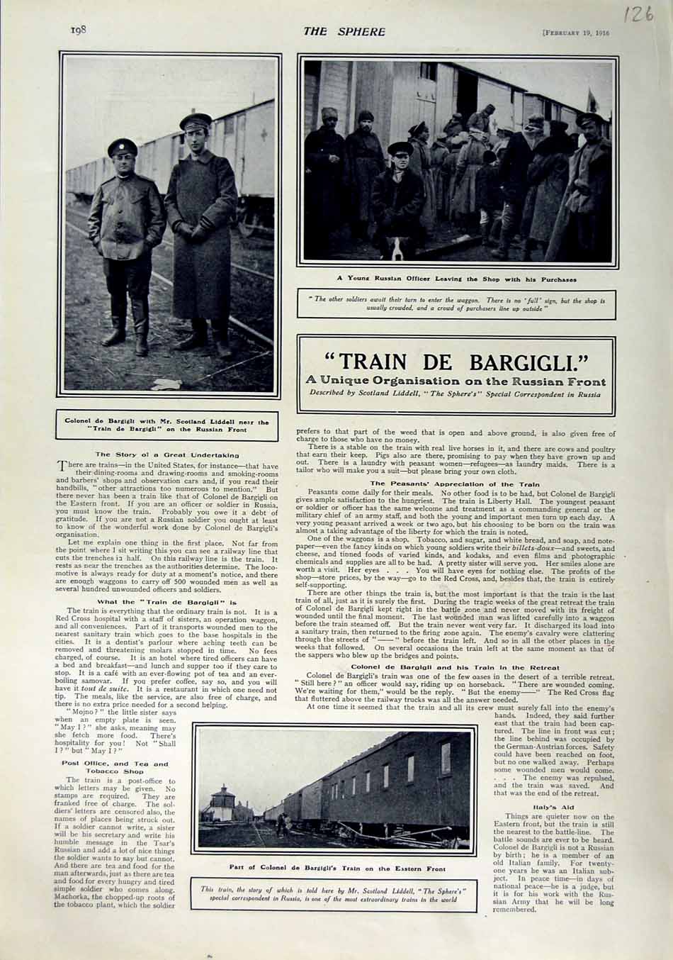 Original Old Antique Print 1916 Russian Officer Scotland Liddell Train Bargigli