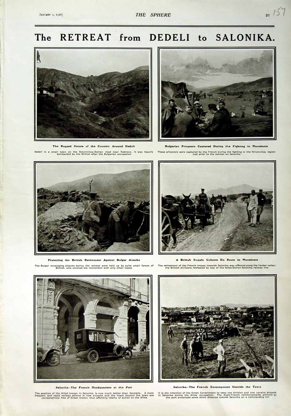 Original Old Antique Print 1916 Dedeli Salonika War British Siers Macedonia